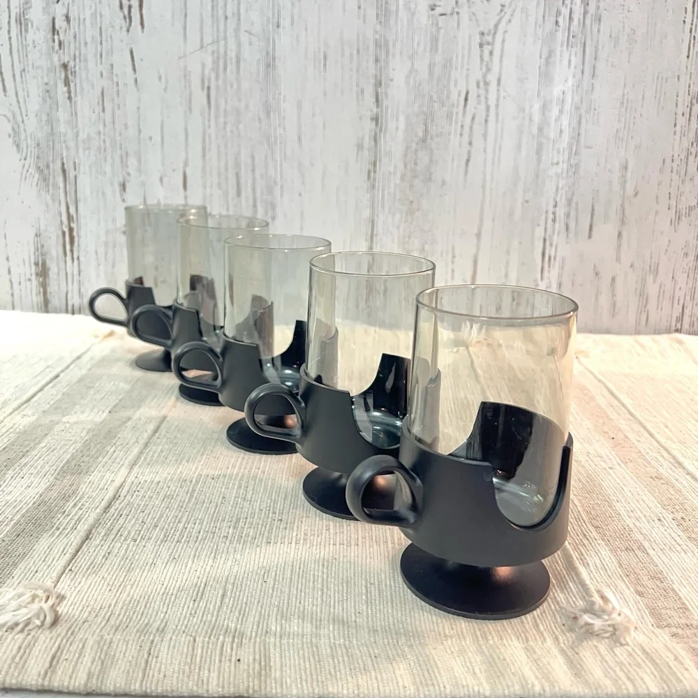 Vintage glas-snap Corning cups glass and plastic black replacement decor